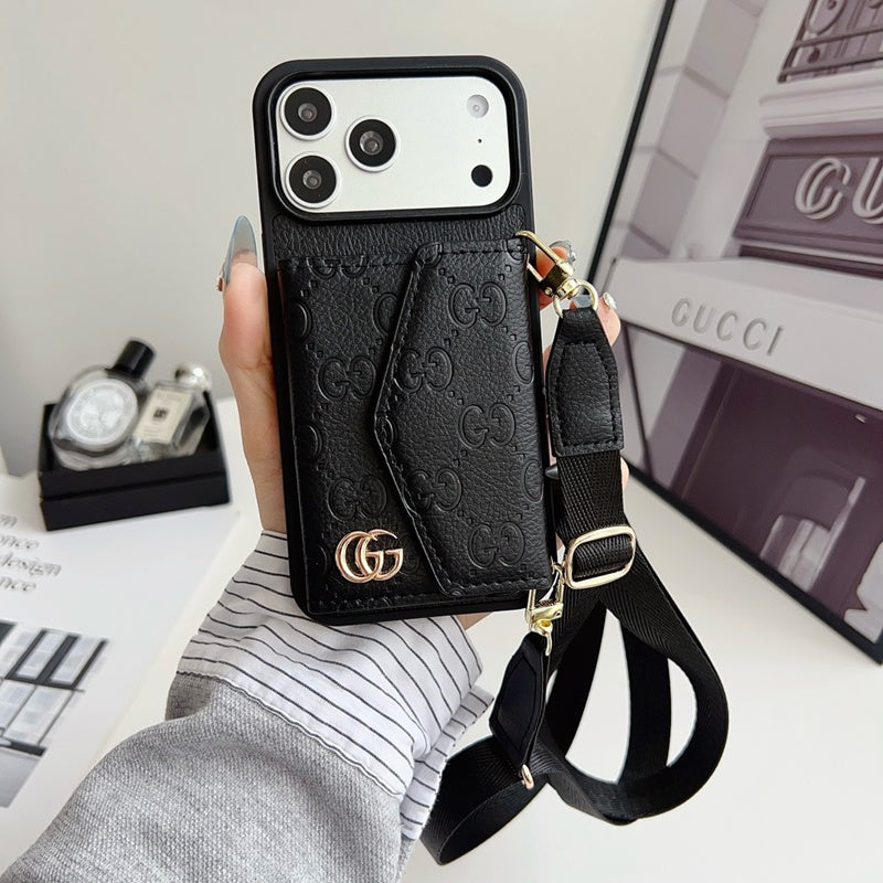 Luxury Plain Fold Envelope Case with Strap - iPhone 12-18 Pro & Pro Max