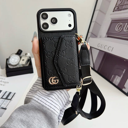 Luxury Plain Fold Envelope Case with Strap - iPhone 12-18 Pro & Pro Max