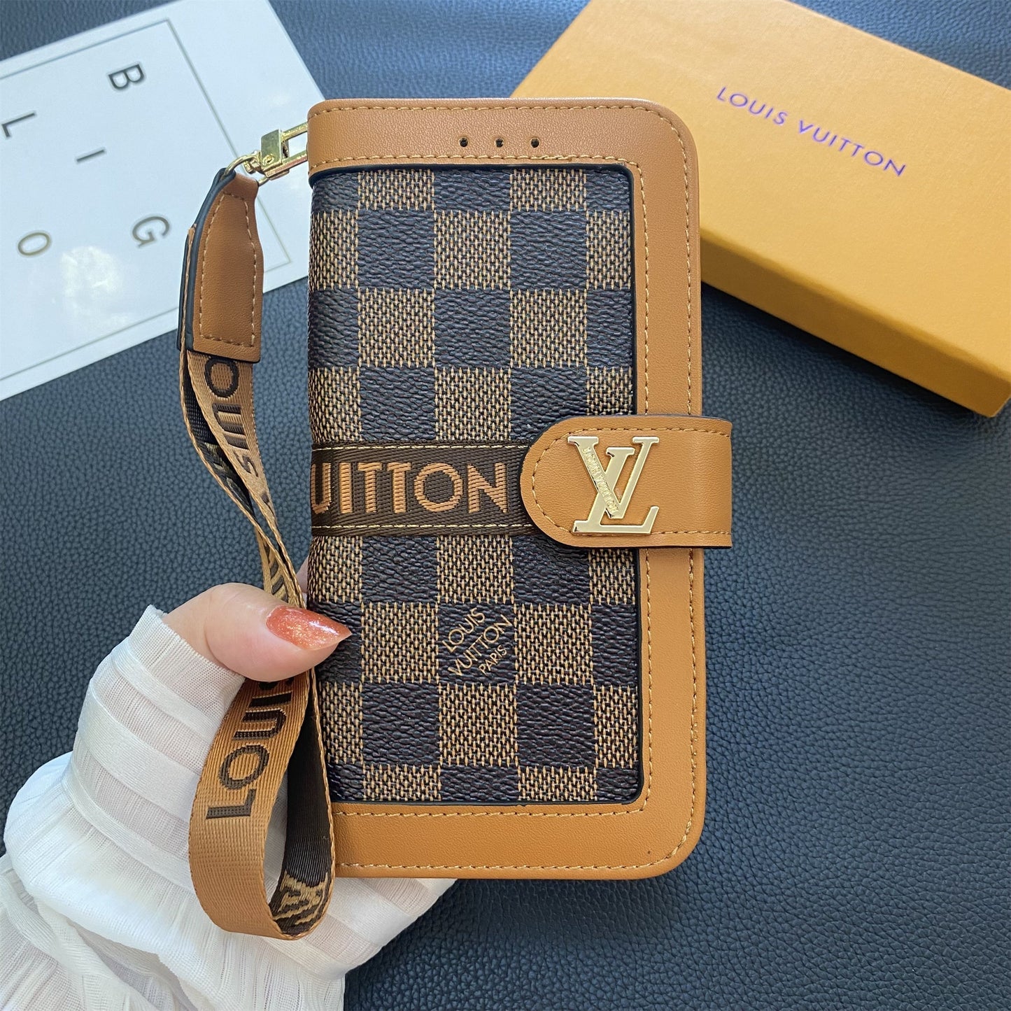 Premium Genuine Leather Monogram Canvas Wallet Card Holder Case Samsung Galaxy Roxy New