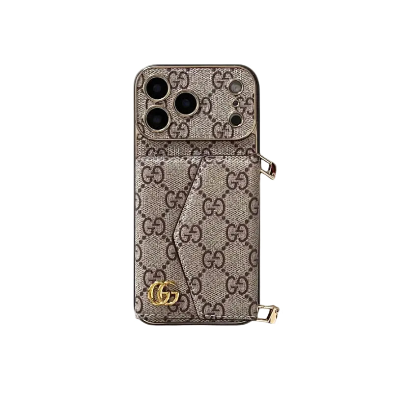 Premium GG iPhone Case With Wallet And Crossbody Strap For iPhone 17 Series