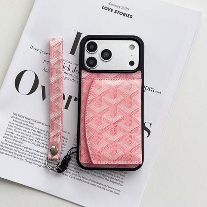 GYD Chevron Pattern Lanyard Folding Wallet Case for iPhone 13-18 Pro & Pro Max