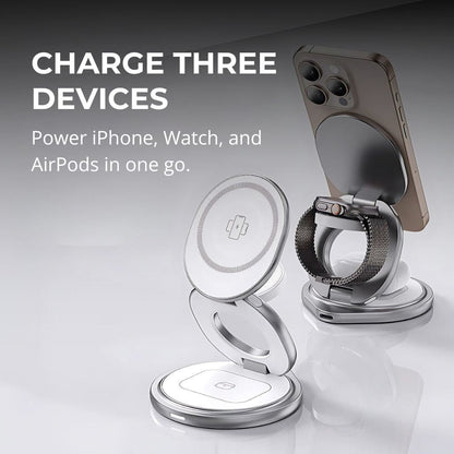 3-in-1 Foldable 25W Qi2 Magnetic Wireless Charging Station
