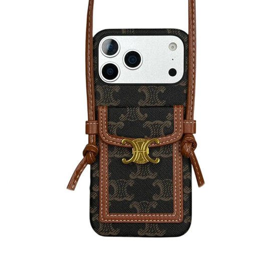 CLASSIC CELINE IPHONE CASE CROSSBODY DARK PRINT FOR IPHONE 12-18 Pro & Pro Max