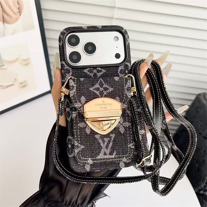 LV Luxury Phone Case with Strape For iPhone 12-18 Pro & Pro Max