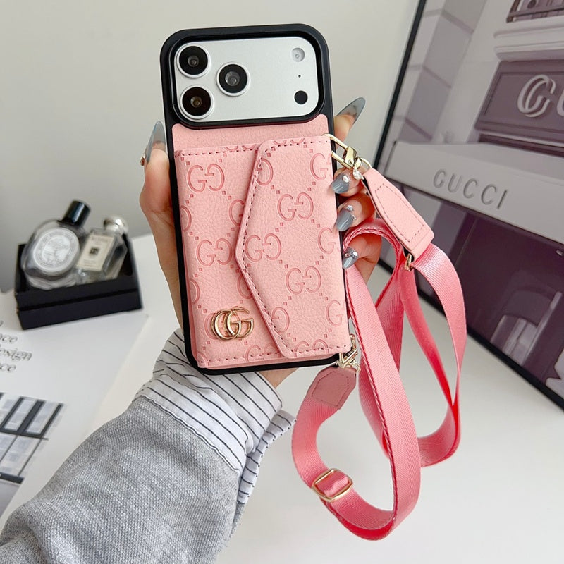 Luxury Plain Fold Envelope Case with Strap - iPhone 12-18 Pro & Pro Max