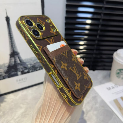 Lv Luxury Phone Case with Card Holder For iPhone 12 to 18 Pro Max