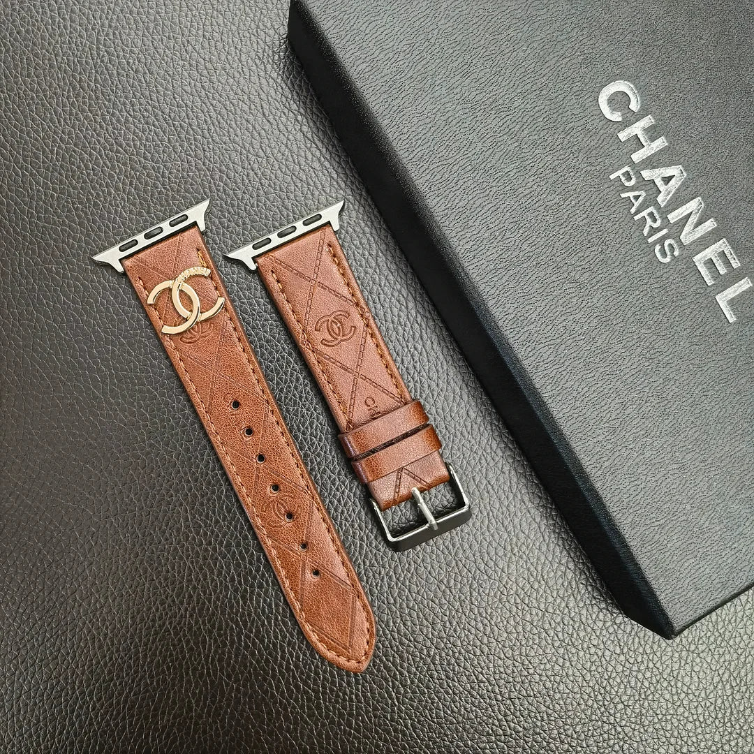 Luxury Gold Monogram 3D Embossed Leather Apple Watch Strap Roxy New