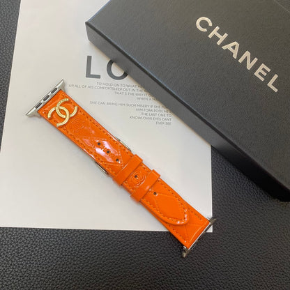 Glossy Leather Apple Watch Strap Luxury Metal Logo Roxy New 2