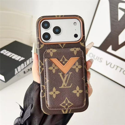 Lv Leather Card Holder Phone Case For iPhone 12-18 Pro & Pro Max