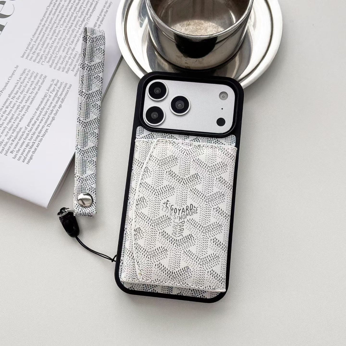 GYD Chevron Pattern Lanyard Folding Wallet Case for iPhone 13-18 Pro & Pro Max