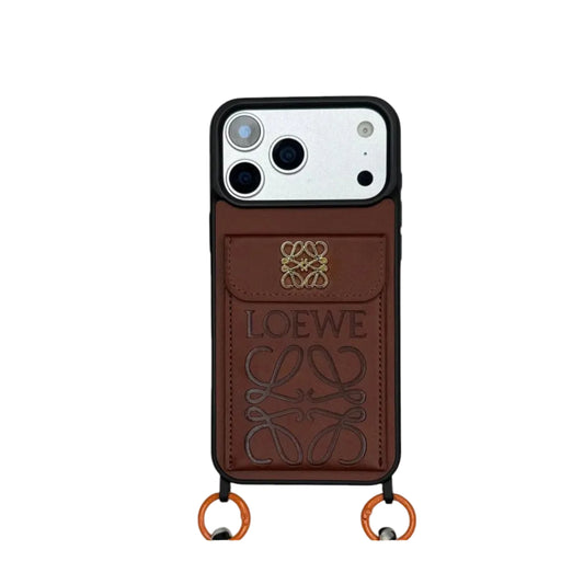 LW Embossed Leather Wallet Case with Crossbody Lanyard Strap for iPhone 12-18 Pro & Pro Max