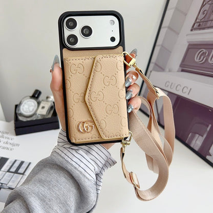 Luxury Plain Fold Envelope Case with Strap - iPhone 12-18 Pro & Pro Max