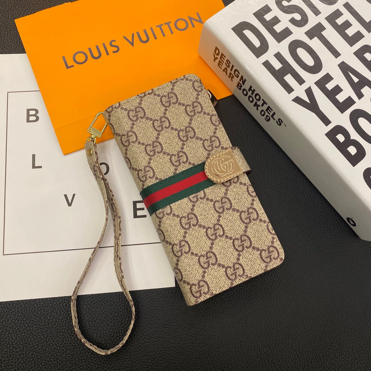 MONOGRAM CANVAS LEATHER WALLET SAMSUNG MOBILE PHONE CASE Roxy New