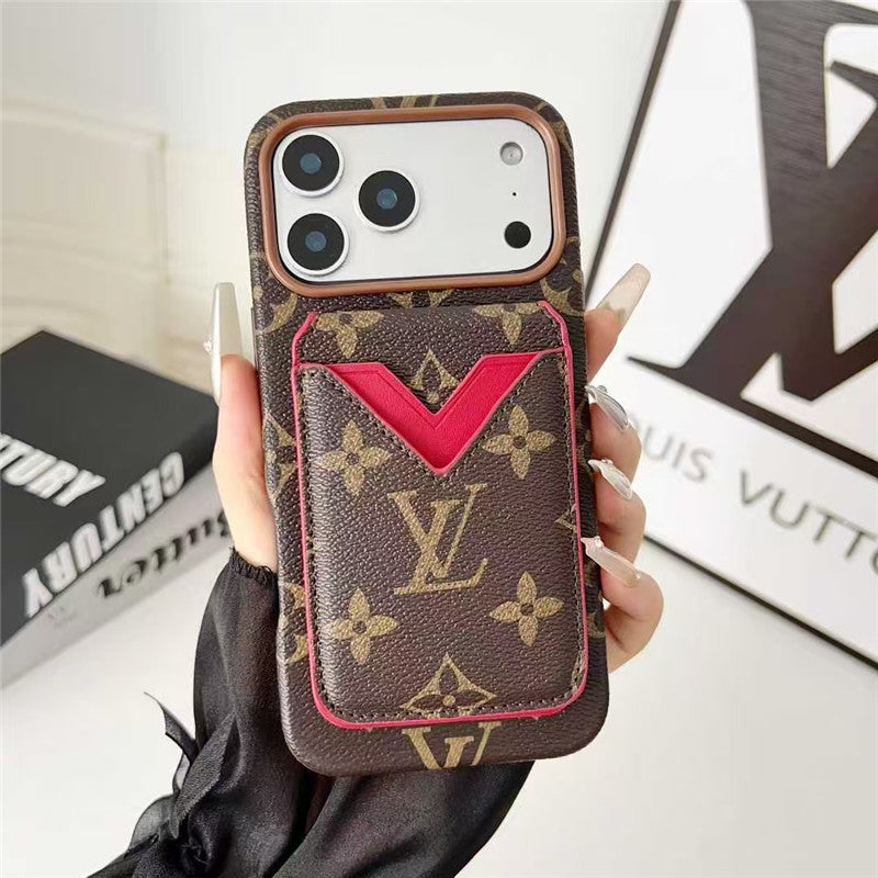 Lv Leather Card Holder Phone Case For iPhone 12-18 Pro & Pro Max