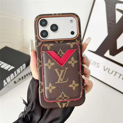 Lv Leather Card Holder Phone Case For iPhone 12-18 Pro & Pro Max