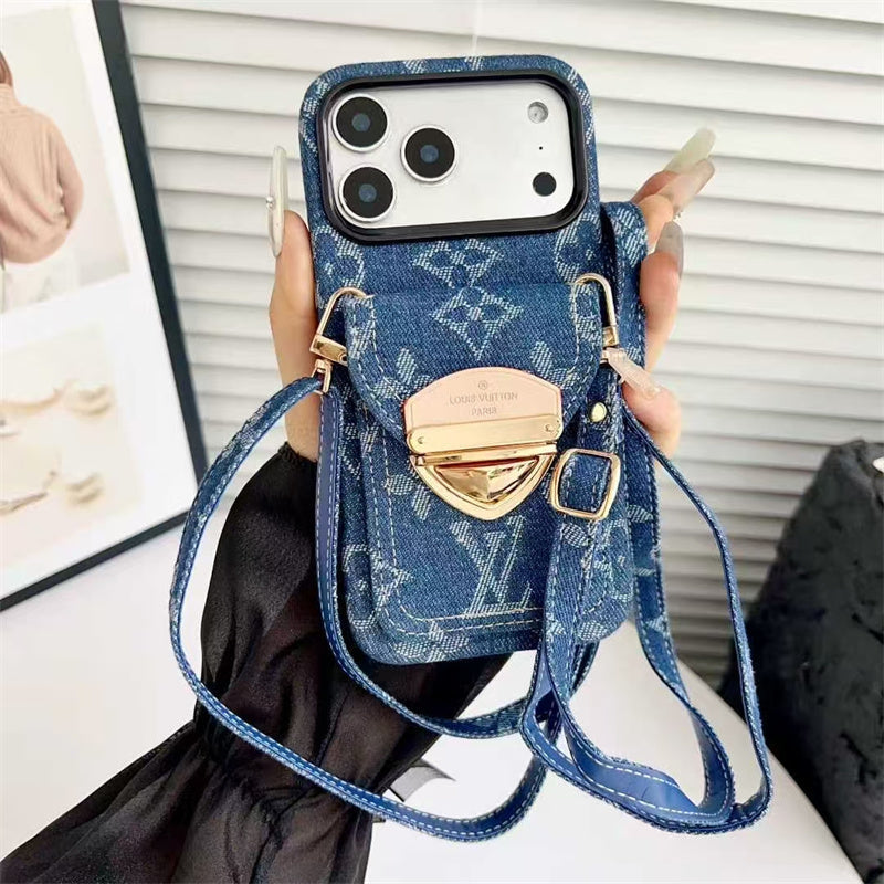 LV Luxury Phone Case with Strape For iPhone 12-18 Pro & Pro Max