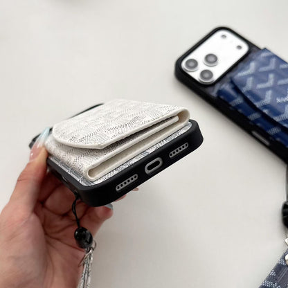 GYD Chevron Pattern Lanyard Folding Wallet Case for iPhone 13-18 Pro & Pro Max