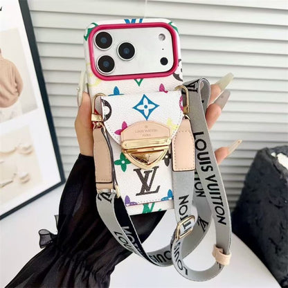 LV Luxury Phone Case with Strape For iPhone 12-18 Pro & Pro Max