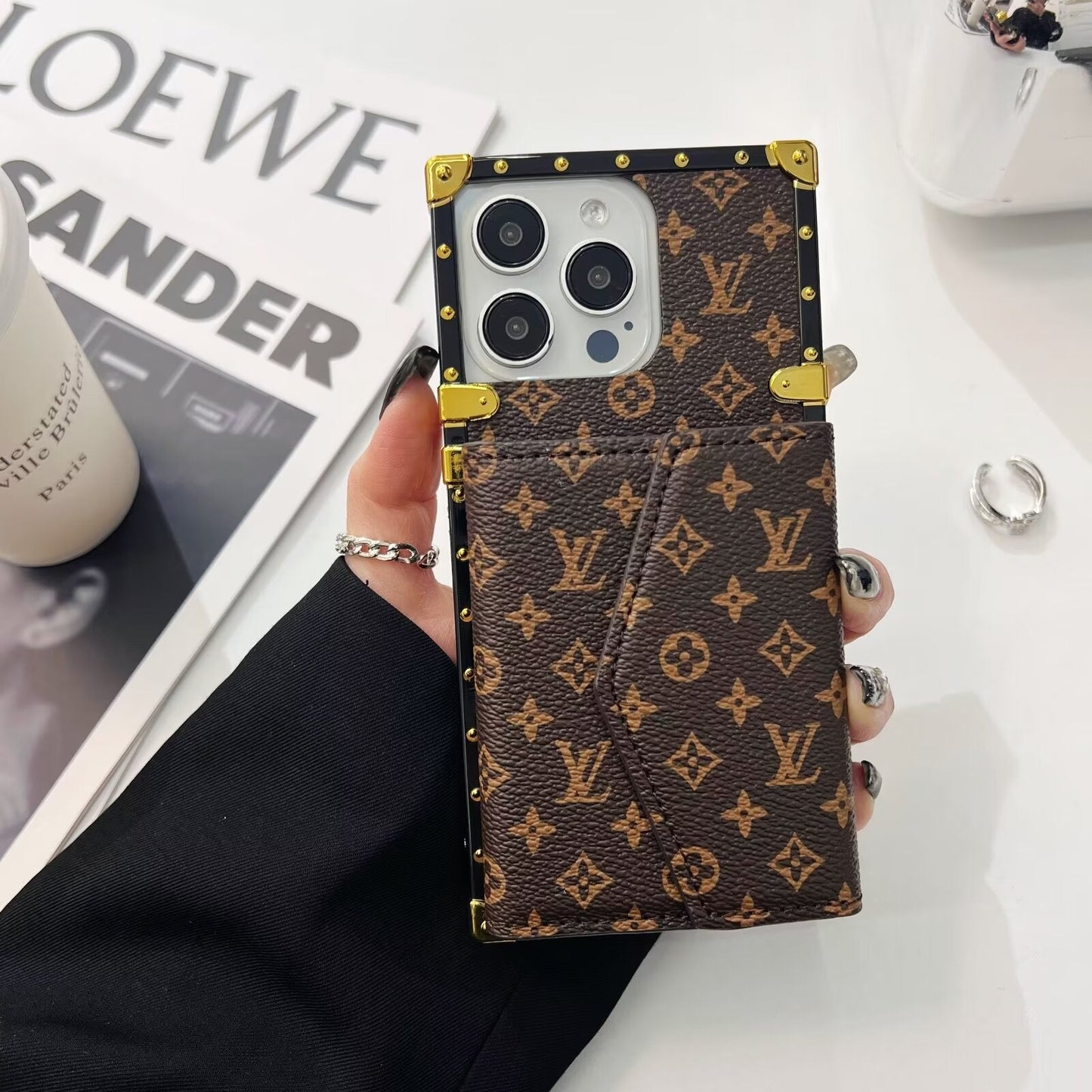 Luxury CANVAS LEATHER CARD HOLDER MONOGRAM Roxy New 2