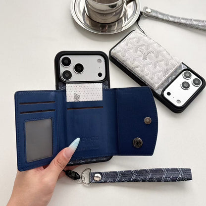 GYD Chevron Pattern Lanyard Folding Wallet Case for iPhone 13-18 Pro & Pro Max