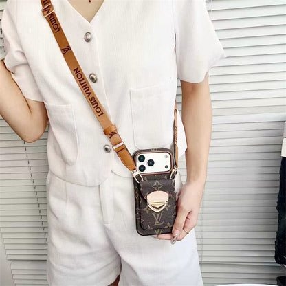 LV Luxury Phone Case with Strape For iPhone 12-18 Pro & Pro Max
