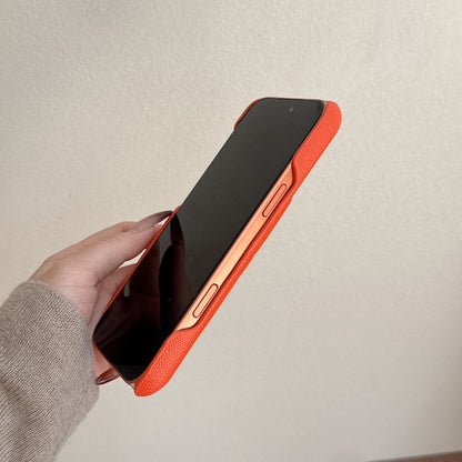 Elegant Leather CC iPhone Case Orange For iPhone 13-17 Series