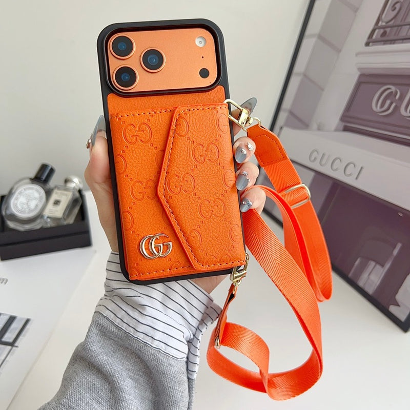 Luxury Plain Fold Envelope Case with Strap - iPhone 12-18 Pro & Pro Max