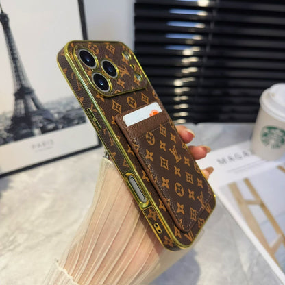 Lv Luxury Phone Case with Card Holder For iPhone 12 to 18 Pro Max