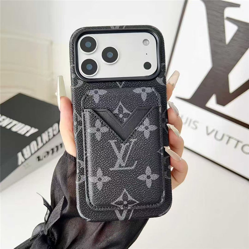 Lv Leather Card Holder Phone Case For iPhone 12-18 Pro & Pro Max