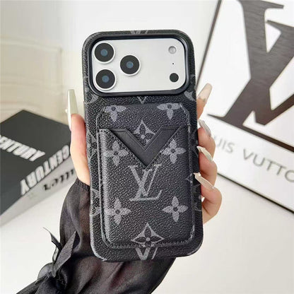Lv Leather Card Holder Phone Case For iPhone 12-18 Pro & Pro Max