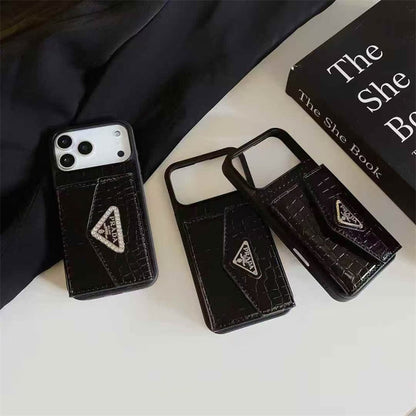 Elegant Prada Apple Phone Case with Card Holder For iPhone 12-17