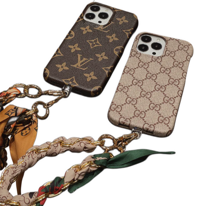 LUXURY CANVAS APPLE IPHONE CASE DETACHABLE SILK SCARF WRISTBAND Roxy New 2