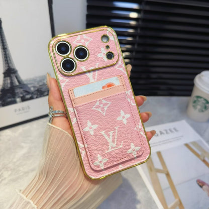 Lv Luxury Phone Case with Card Holder For iPhone 12 to 18 Pro Max