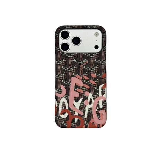 GYD Vintage Monogram Coral Pink Graffiti Case for iPhone 12-18 Pro & Pro Max