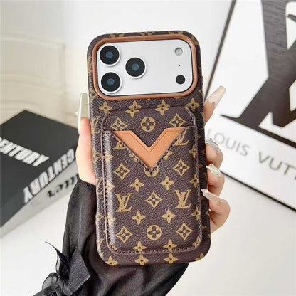 Lv Leather Card Holder Phone Case For iPhone 12-18 Pro & Pro Max