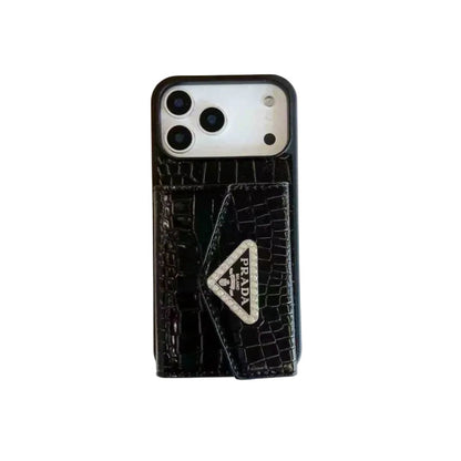 Elegant Prada Apple Phone Case with Card Holder For iPhone 12-17