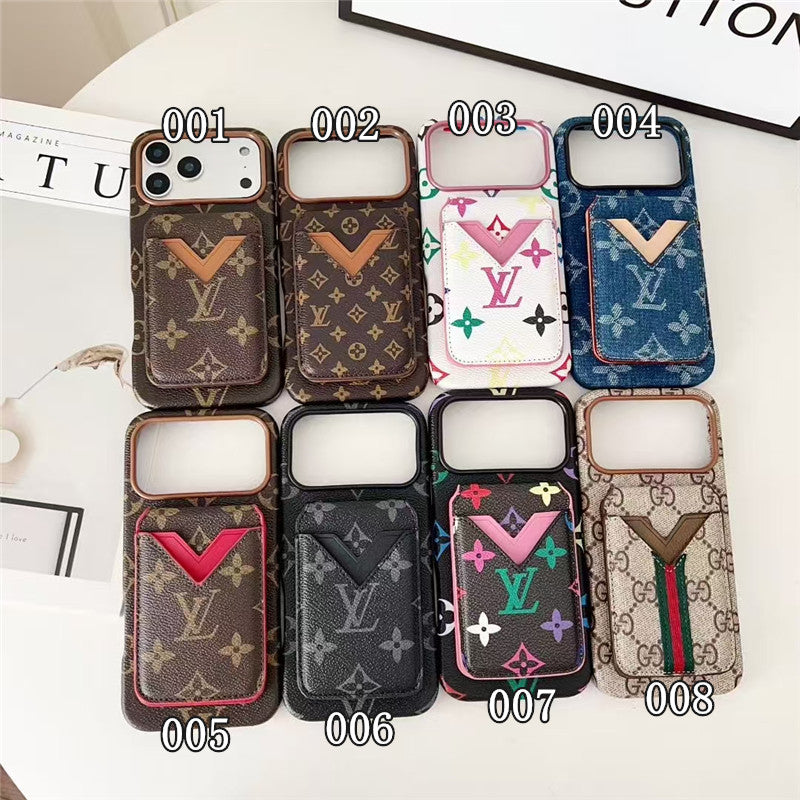 Lv Leather Card Holder Phone Case For iPhone 12-18 Pro & Pro Max