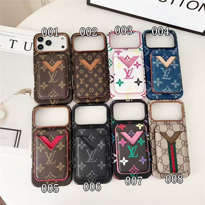 Lv Leather Card Holder Phone Case For iPhone 12-18 Pro & Pro Max