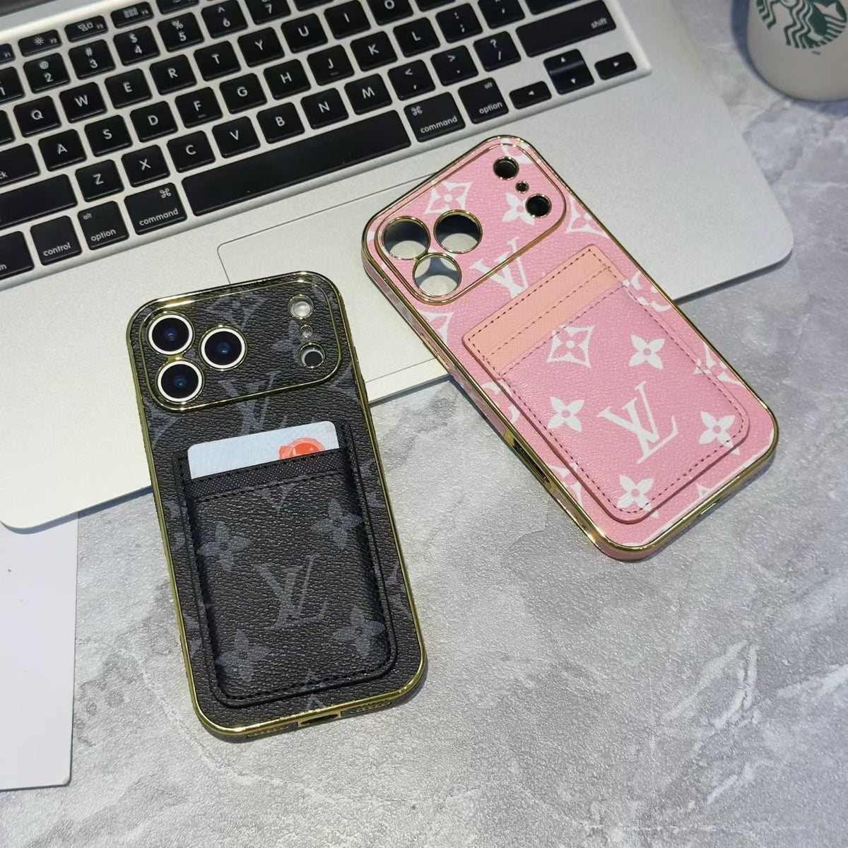 Lv Luxury Phone Case with Card Holder For iPhone 12 to 18 Pro Max