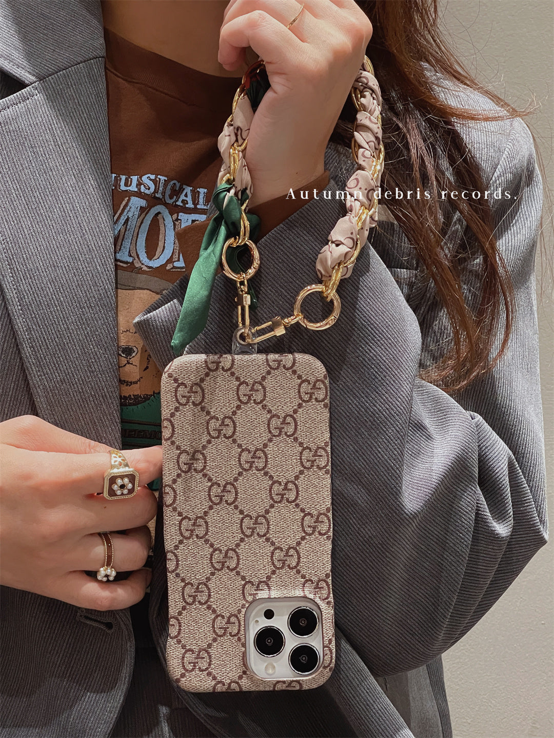 LUXURY CANVAS APPLE IPHONE CASE DETACHABLE SILK SCARF WRISTBAND Roxy New 2