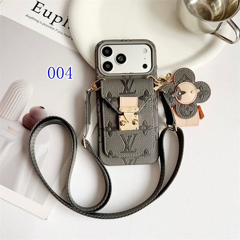 Luxury Monogram Crossbody Case with Detachable Wallet for iPhone 12-18 Pro & Pro Max