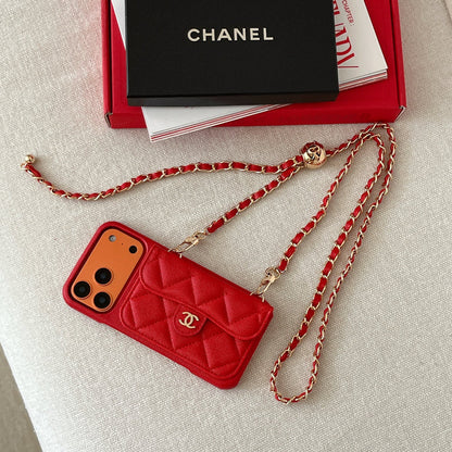 Premium Quilted Leather Crossbody Wallet Case for iPhone 12 - 17 Series