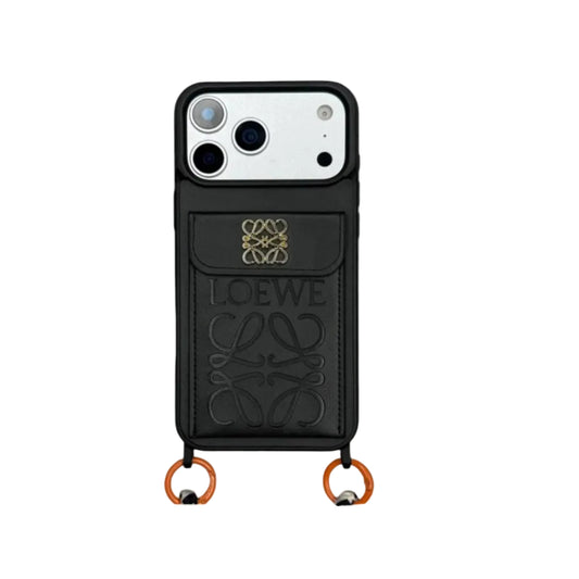 Loewe Leather Wallet Case with Crossbody Lanyard Strap for iPhone 12-18 Pro & Pro Max