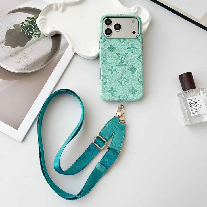 Elite Monogram Leather Case with Crossbody Strapfor iPhone 12-18 Pro & Pro Max