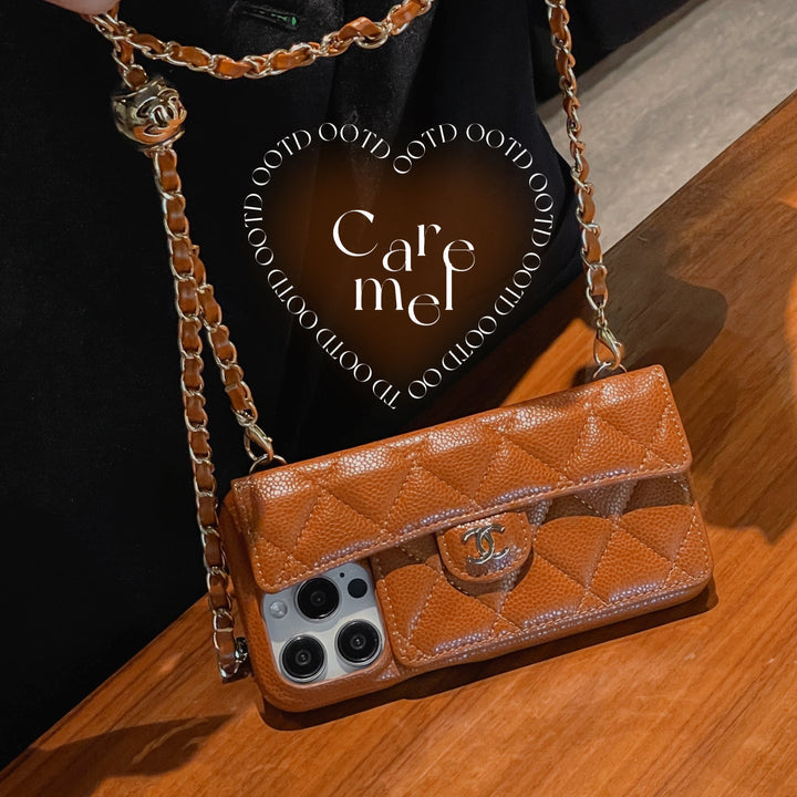 Chanel Genuine Leather Wallet Leather Crossbody Bag Apple iPhone Case Roxy New 2