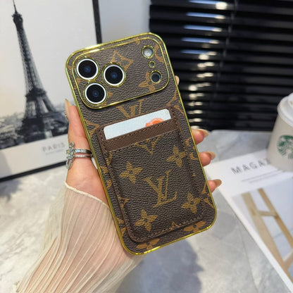 Lv Luxury Phone Case with Card Holder For iPhone 12 to 18 Pro Max