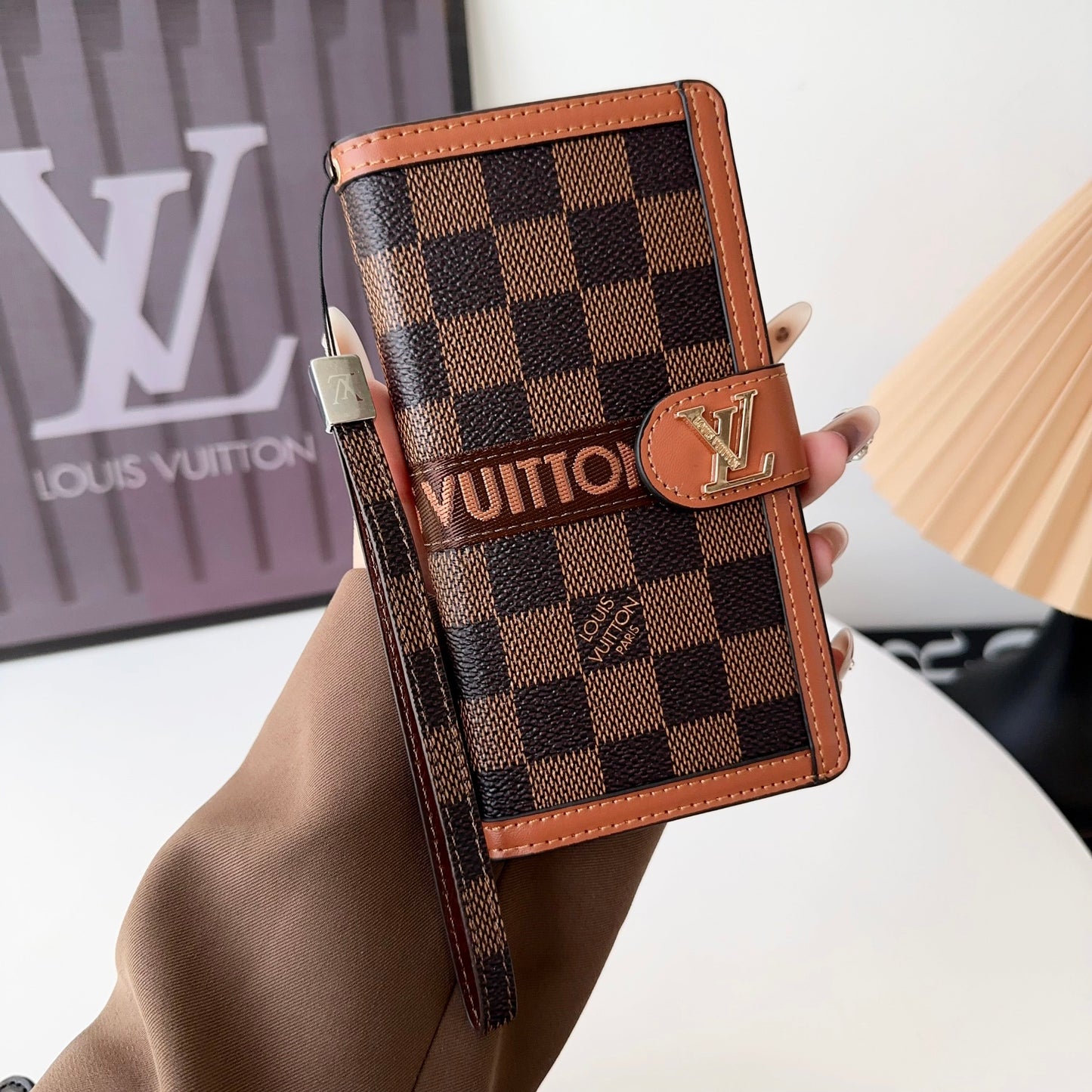 Premium Genuine Leather Monogram Canvas Wallet Card Holder iPhone Case Roxy New 2