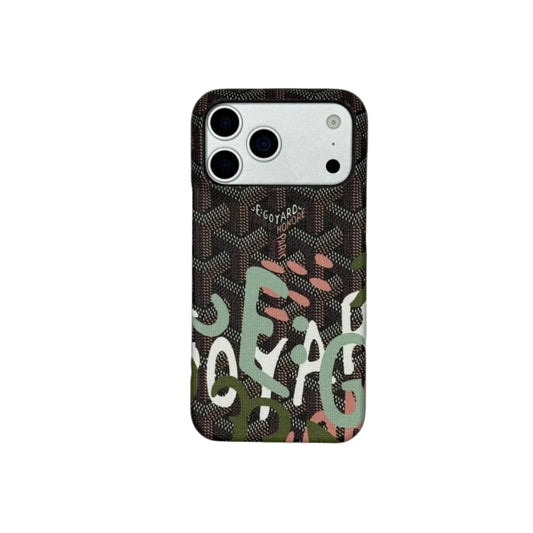 GYD Vintage Monogram Teal Graffiti Case for iPhone 12-18 Pro & Pro Max