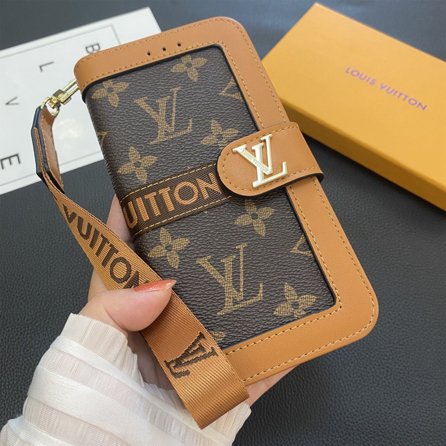 Premium Genuine Leather Monogram Canvas Wallet Card Holder Case Samsung Galaxy Roxy New