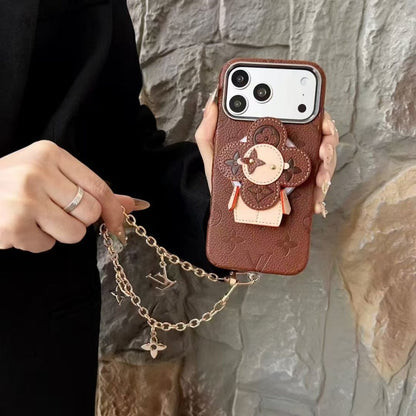Premium Monogram Leather Case with Rotating Stand for iPhone 13-18 Pro & Pro Max